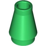 Lego kostka (kostička) kužel 1x1 bez drážky nahoře, zelená (458928, 4188820)
